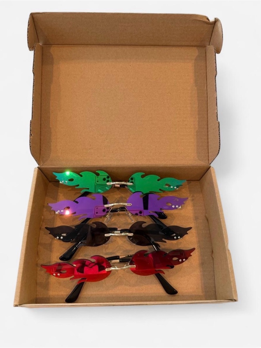 Flame-Shaped Sunglasses - Green, Purple, Black, Red